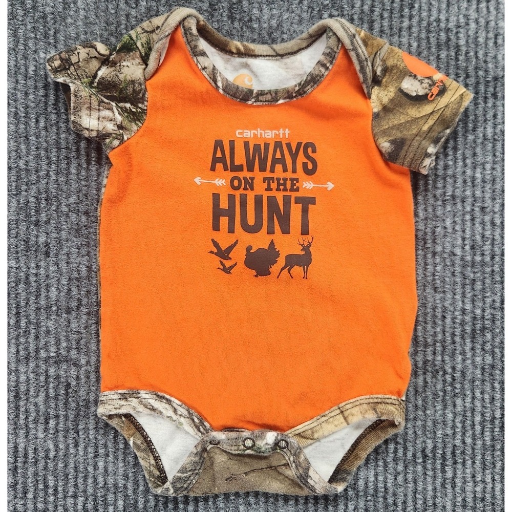 Carhartt One Piece Baby Size 3 Month "Always On The Hunt" Short Sleeves